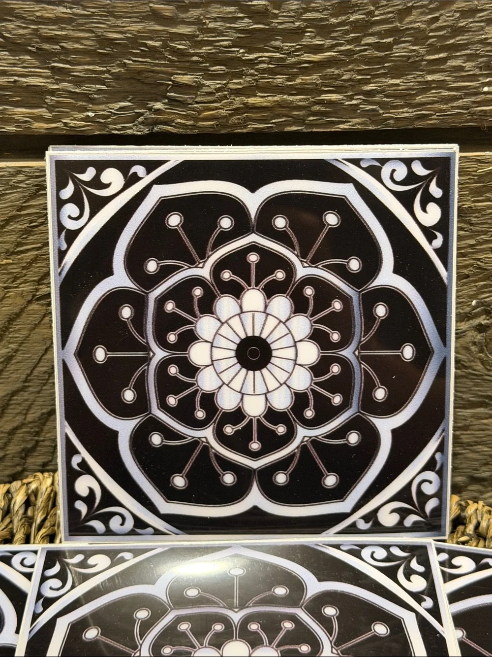 Set of 15 Black & White Mandala Decorative Tile Stickers (4